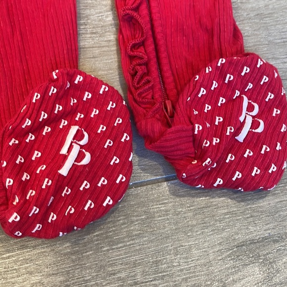 Posh Peanut- Crimson Red Ruffle Ribbed Footie- 9-12 Months - Picture 3 of 6